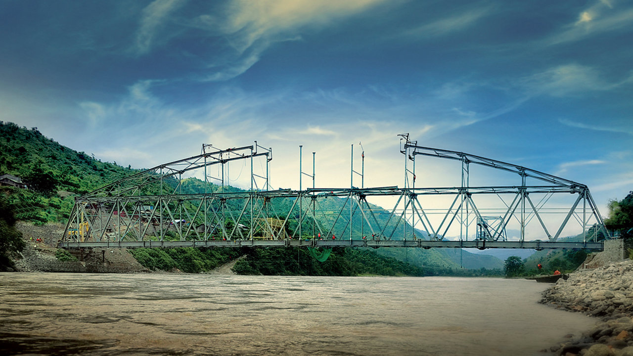 120 metre Arun Khola Bridge, Nepal under construction