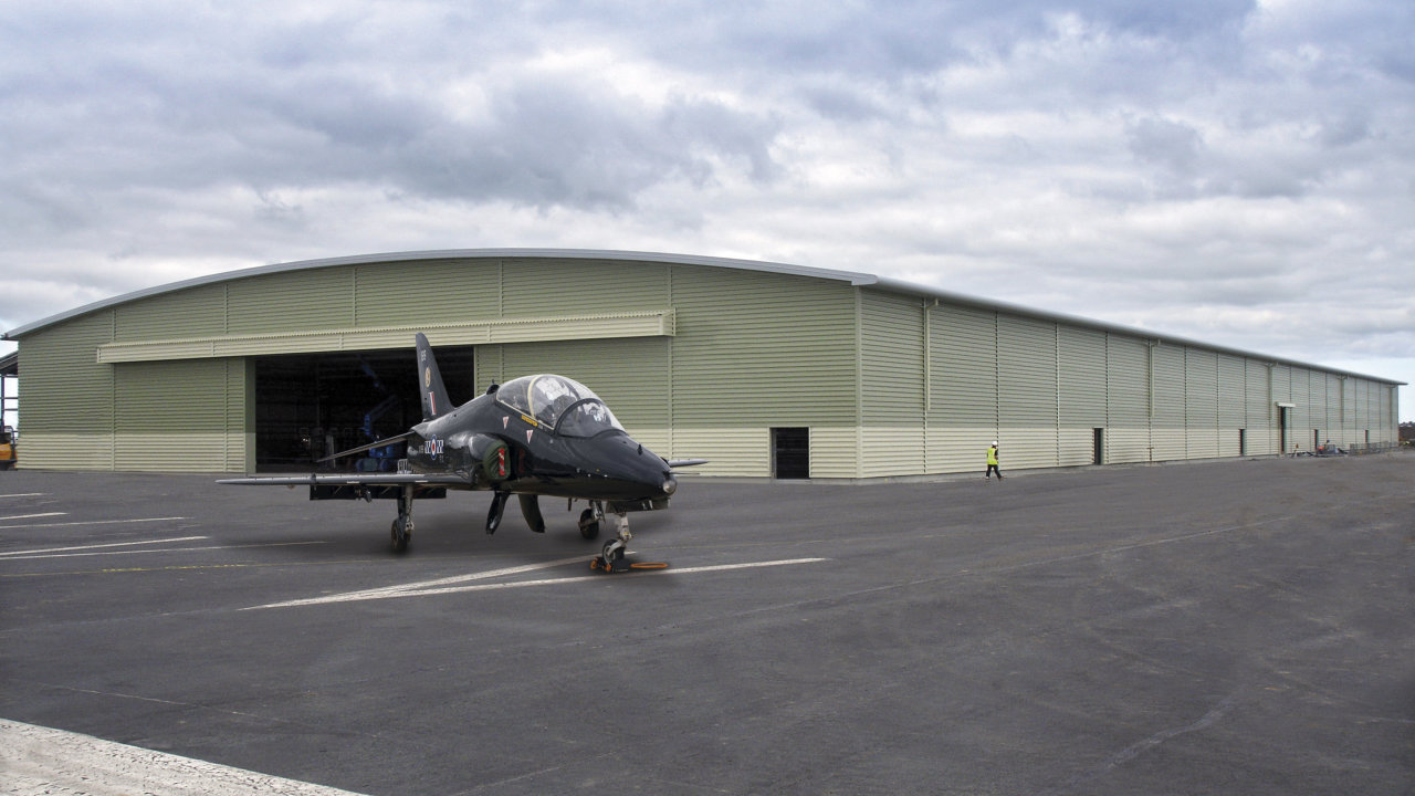 55 metre span hangar for Royal Air Force, Valley Airport, Anglesey UK.